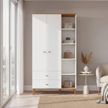 MLB50150942-Bartira Ternura Guarda-roupa Infantil 5 Nichos 2 Portas 2 Gavetas Branco/Wood