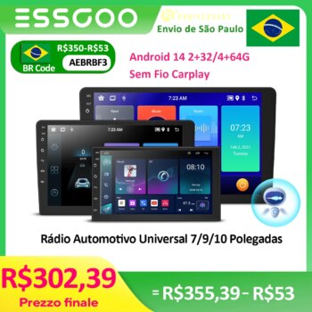 1005005024791290-Essgoo Rádio do Carro Android 14 CarPlay Multimídia Automotivo