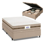 MLB26886277-Gazin Cama Box Baú Colchão Molas Flora Casal Bege 138x188x61cm