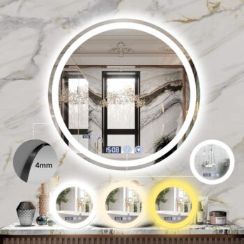 MLB60849035-Espelho Redondo LED 60cm Banheiro Desembaçante