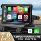 Multimídia automotivo com ventosa, compatível com Carplay e Android Auto. Tela 7″