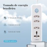 Filtro de Linha com 3 tomadas + tomada universal + botão 110V 2M
