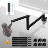 Braço de Microfone Ajustável com Suporte Extensível e Organizador de Cabos