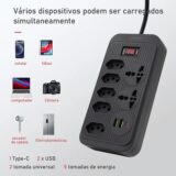 Filtro de linha multitoque com USB tipo C, Plugue brasileiro