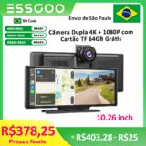 Câmera Veicular 4K 1026 DVR Sem Fio Carplay Android Auto Rádio Automotivo GPS Dupla Lente