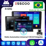 Essgoo Rádio Automotivo Multimídia Universal Android 14 Carplay 7/9/10″