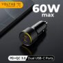 VOLTME Carregador Veicular 60W Duas Portas USB-C PD+QC 3.0