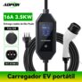 Adhow Carregador EV Portátil Type 2 3.5kW 16A 3.5m Cabo