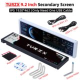 Turzx Tela Secundária USB 9.2″ IPS 1920×462 para Monitoramento de PC