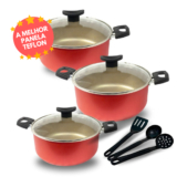 Kit Caçarolas Teflon 16 18 20 com Talheres