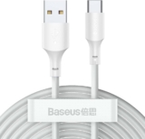 Baseus Cabo USB-A para USB-C 1.5M Carregamento e Dados 40W Branco (2 unidades)