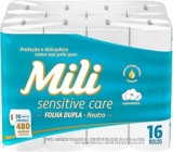 Mili Sensitive Care Papel Higiênico Folha Dupla Neutro – 16 Rolos