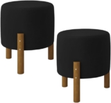 Kit 2 Puff Redondo Luxo Decorativo Charme com Pés de Madeira Suede Preto