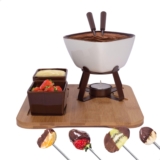 Conjunto Fondue em Cerâmica Quadrado 8 Peças 300ml Chocolate Queijo Frutas – 3 Velas