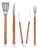 Kit Churrasco Aço Inox com Cabo de Madeira 4 Peças Cinza
