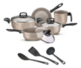 Jogo de Panelas 8 Peças Antiaderente Teflon Tampa de Vidro Vanilla